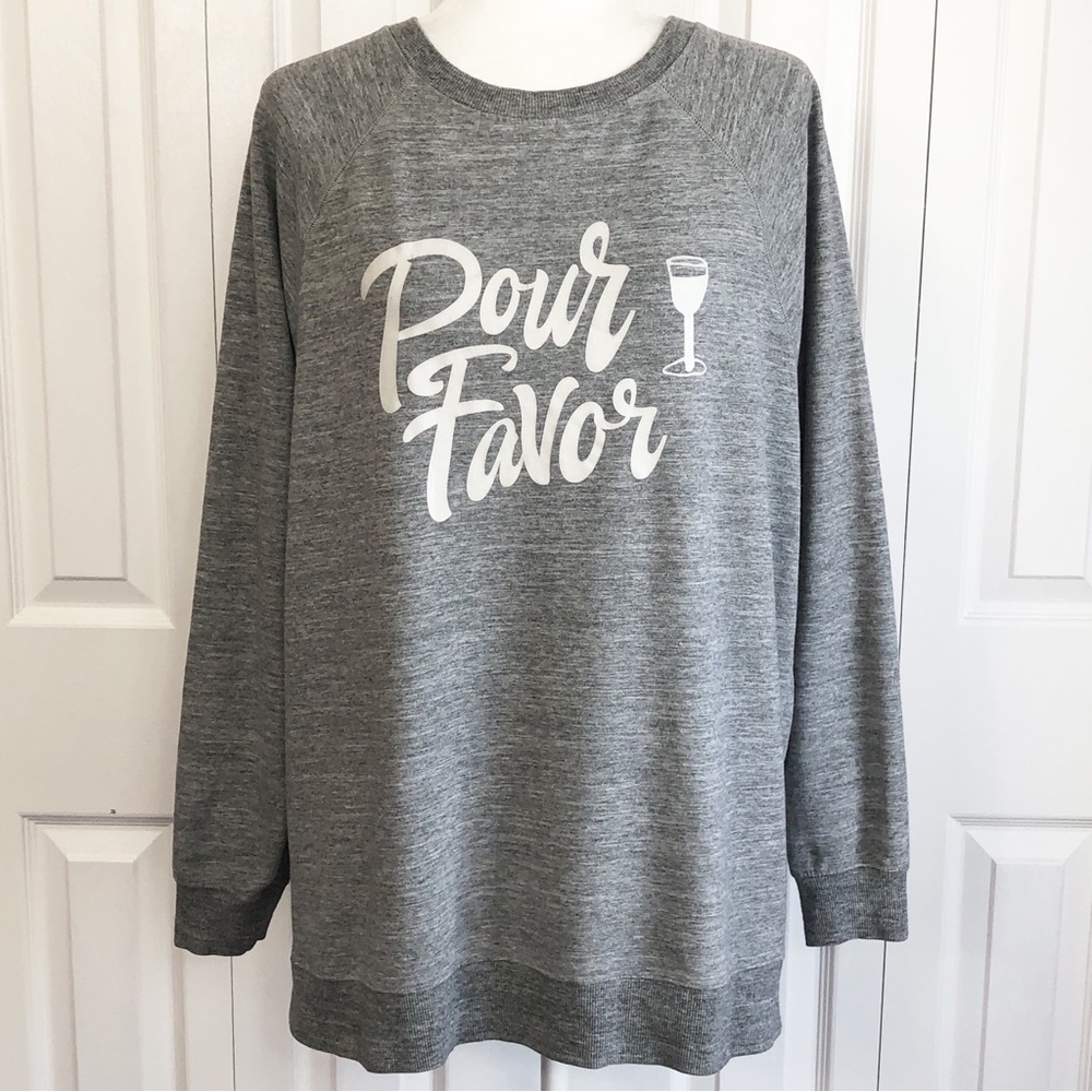 Wildfox Cozy Heather Gray Pour Favor Wine Graphic Sweatshirt Medium